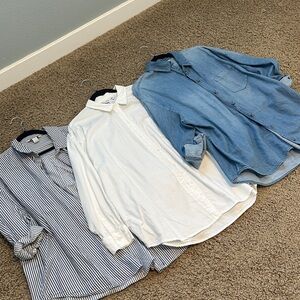 Old Navy Women's Boyfriend fit. Button Down Shirts - Blue, White, and Striped.